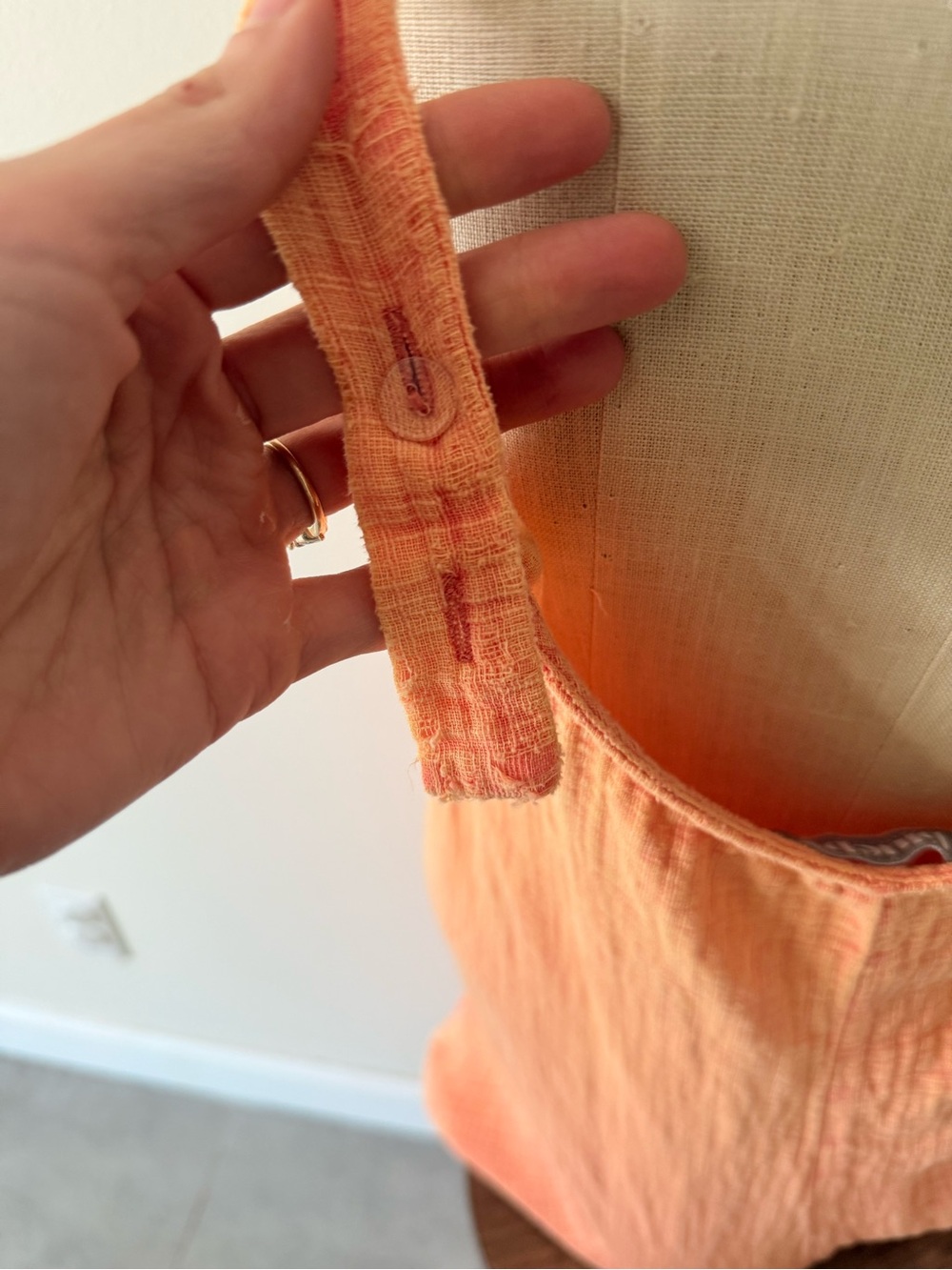 Women's Peach Button-Front Gauze Jumpsuit - Picture 3 of 4